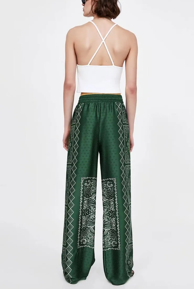 Printed Elastic Waist Wide Leg Pants