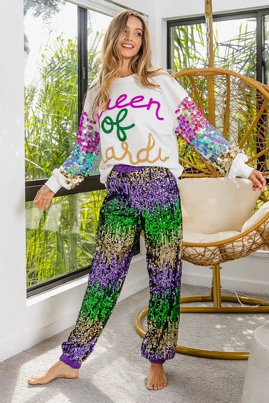 Purple Mardi Gras Sequin Color Block Pants