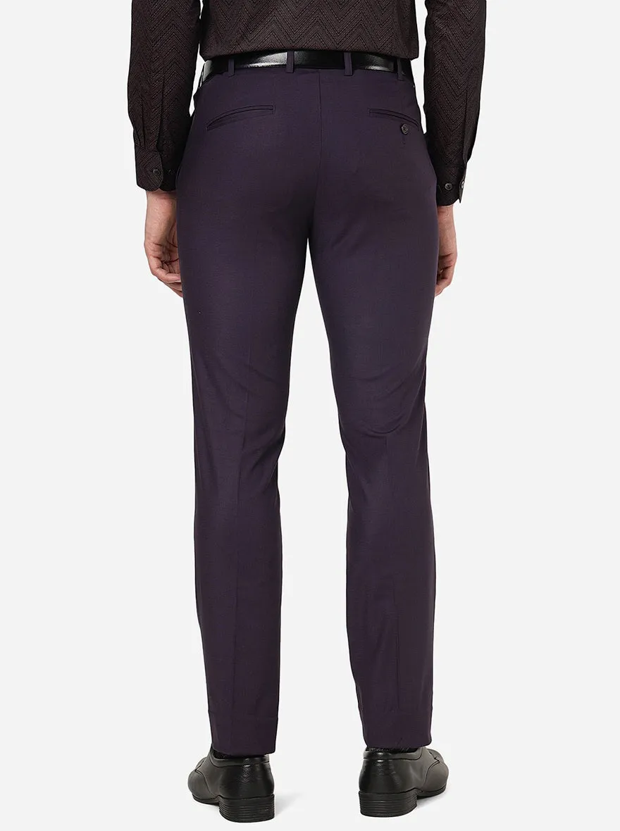 Purple Solid Slim Fit Formal Trouser | Metal