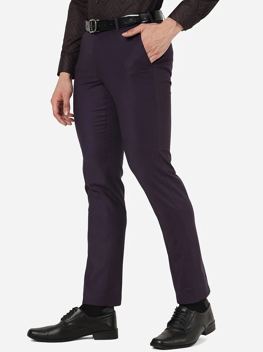 Purple Solid Slim Fit Formal Trouser | Metal