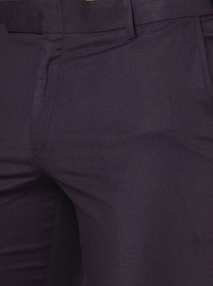 Purple Solid Slim Fit Formal Trouser | Metal