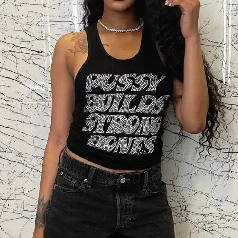 Rhinestone Letter Print Vest