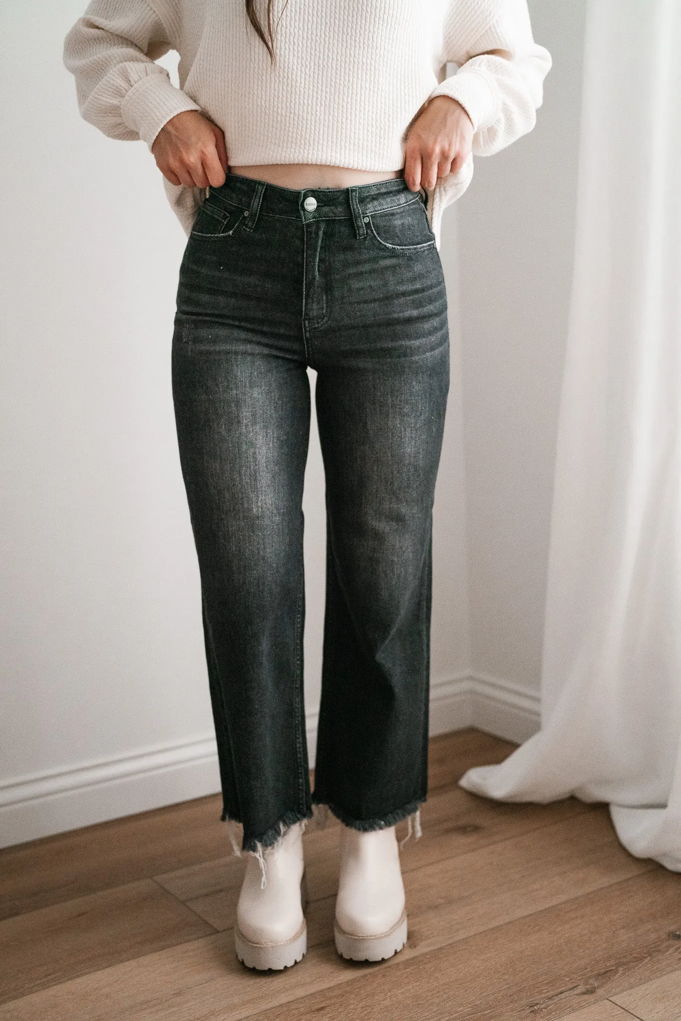 Risen Leah High Rise Frayed Ankle Wide Jean