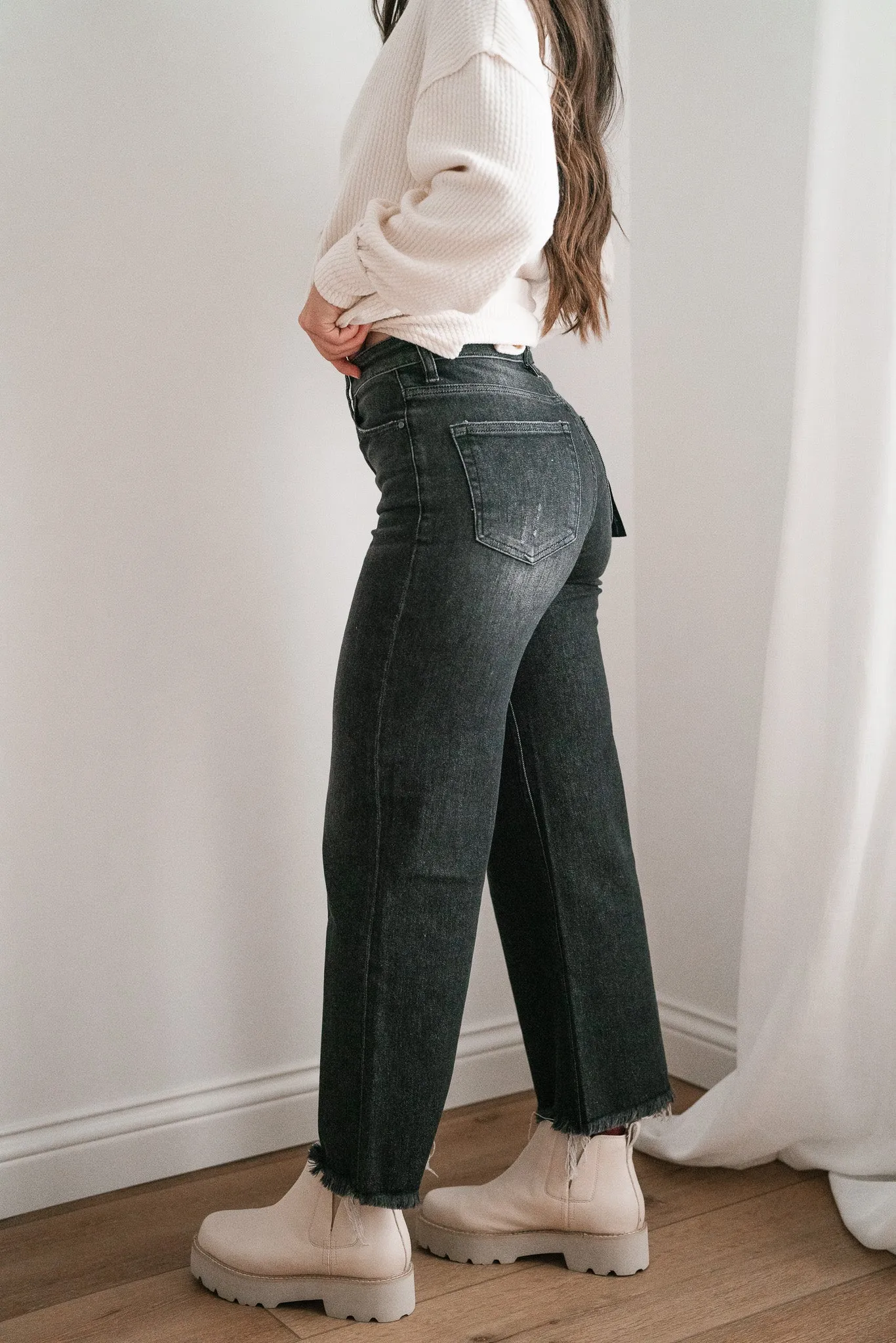 Risen Leah High Rise Frayed Ankle Wide Jean