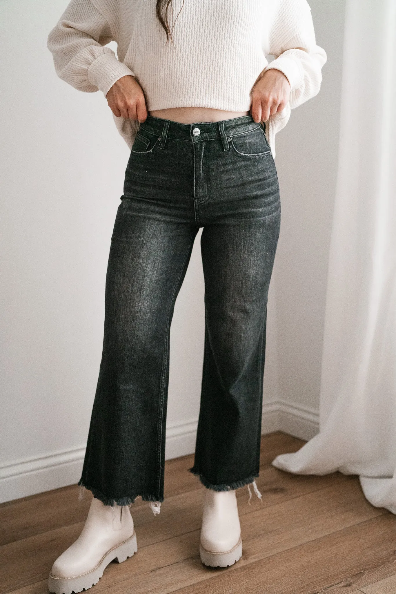 Risen Leah High Rise Frayed Ankle Wide Jean