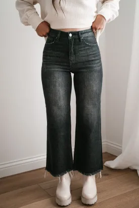 Risen Leah High Rise Frayed Ankle Wide Jean