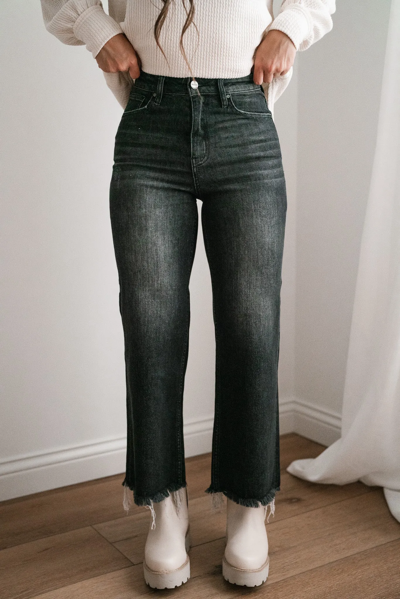 Risen Leah High Rise Frayed Ankle Wide Jean