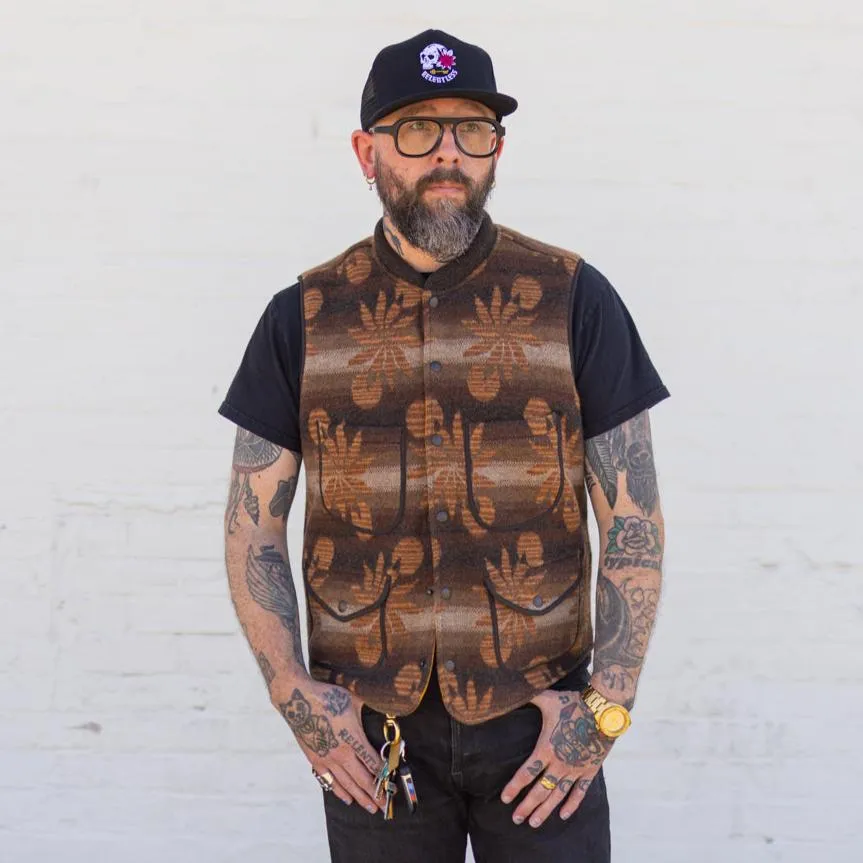 RRL Wool-Cashmere Snap-Front Sweater Vest Brown Multi