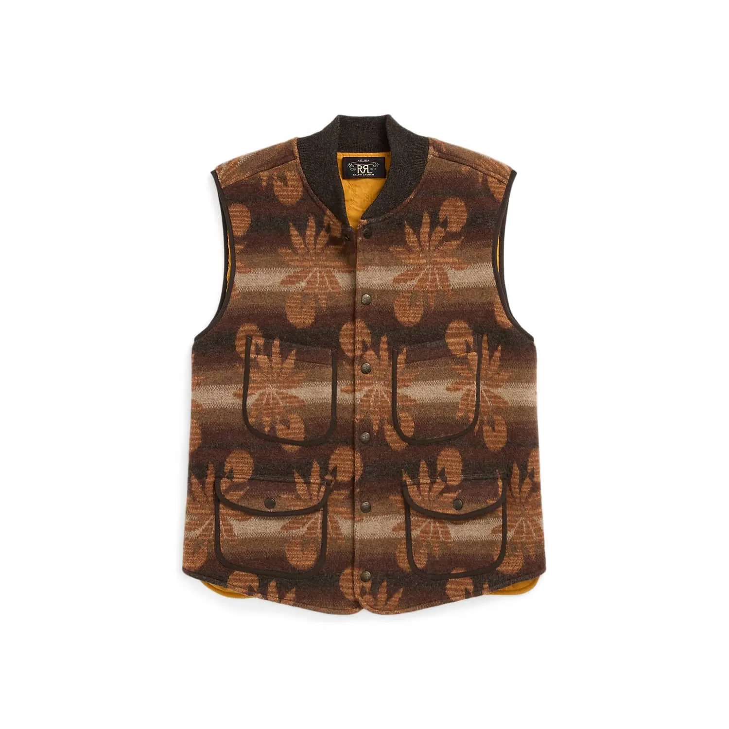 RRL Wool-Cashmere Snap-Front Sweater Vest Brown Multi
