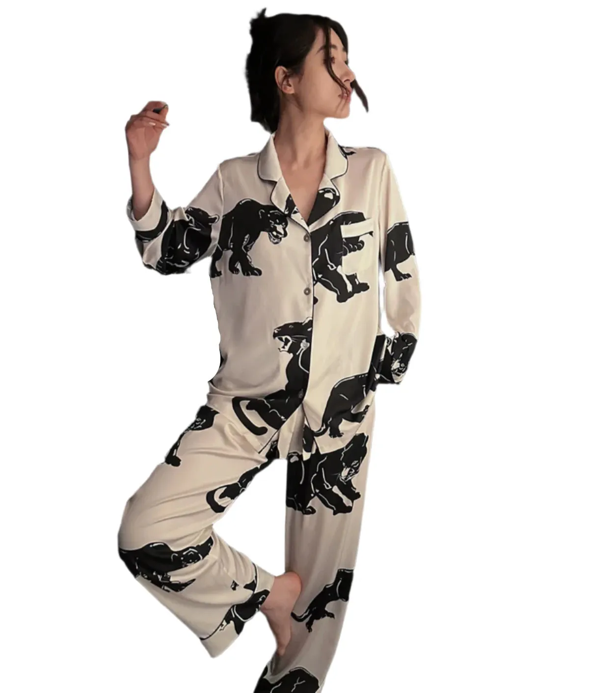 Satin Animal Print Pajama Set