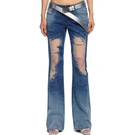 See-Through Mesh Slimming Jeans