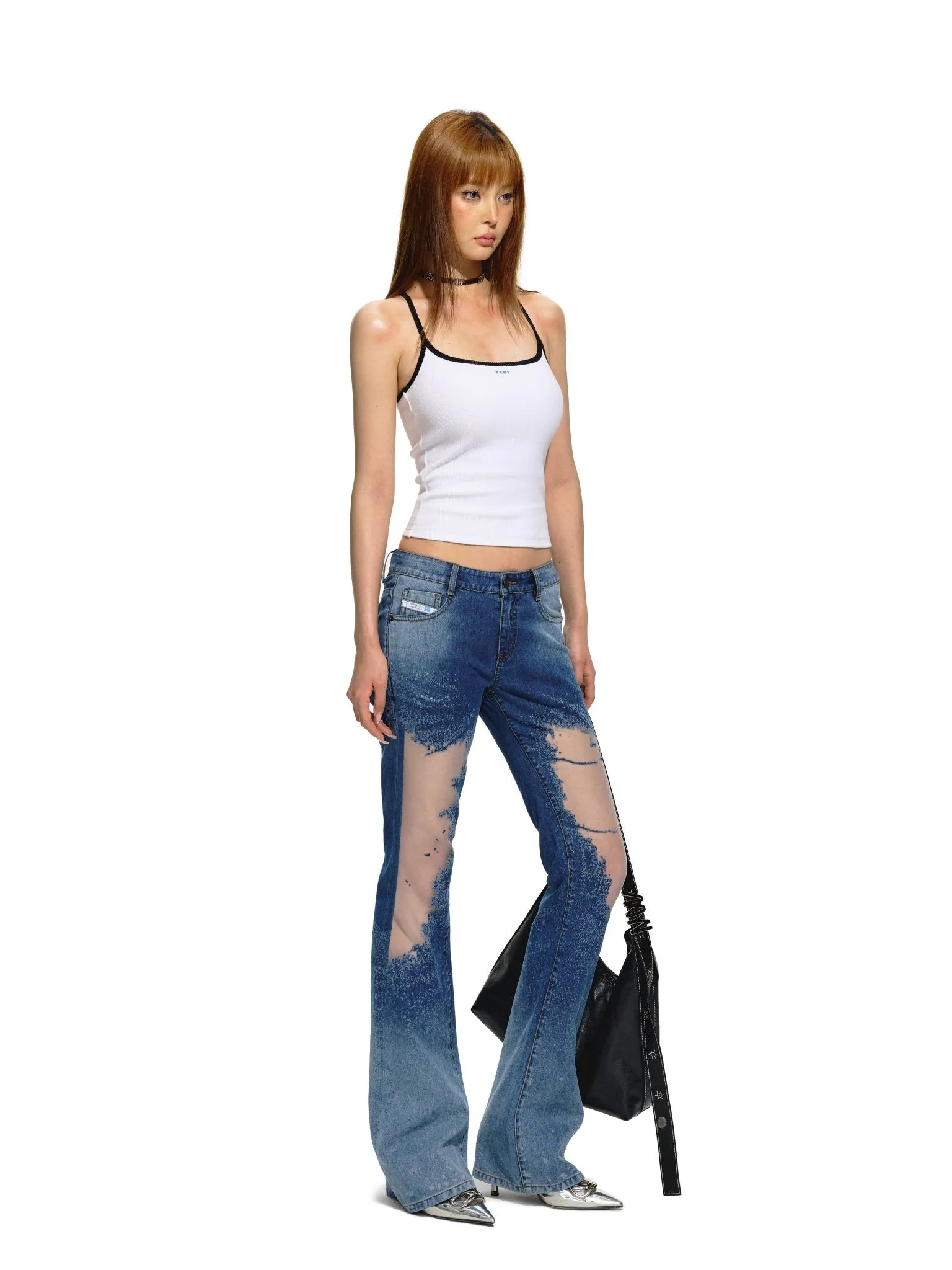 See-Through Mesh Slimming Jeans