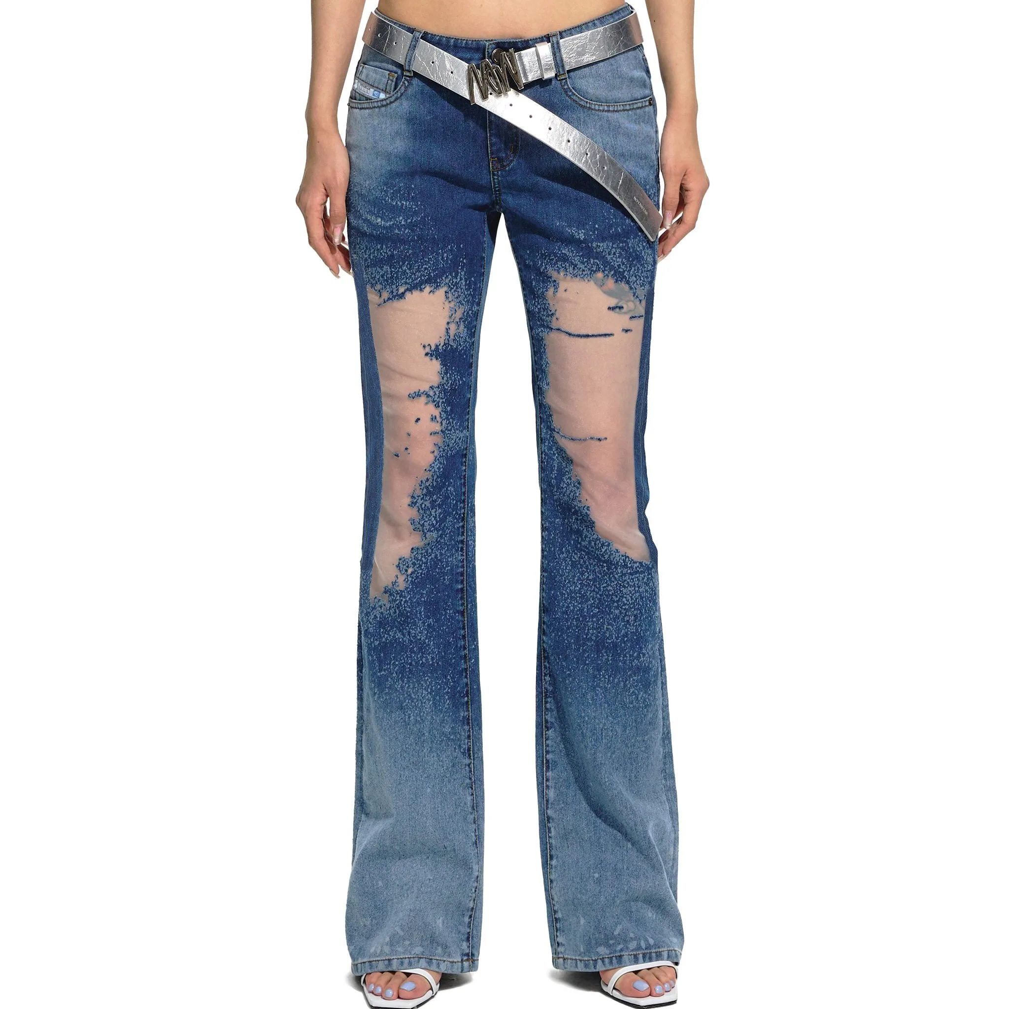See-Through Mesh Slimming Jeans