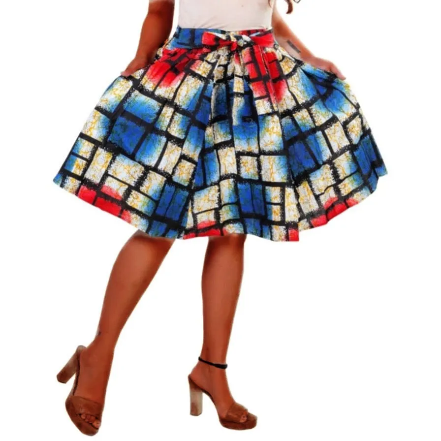 Short Printed Flared Skirt One Size Fits S to 3 XL