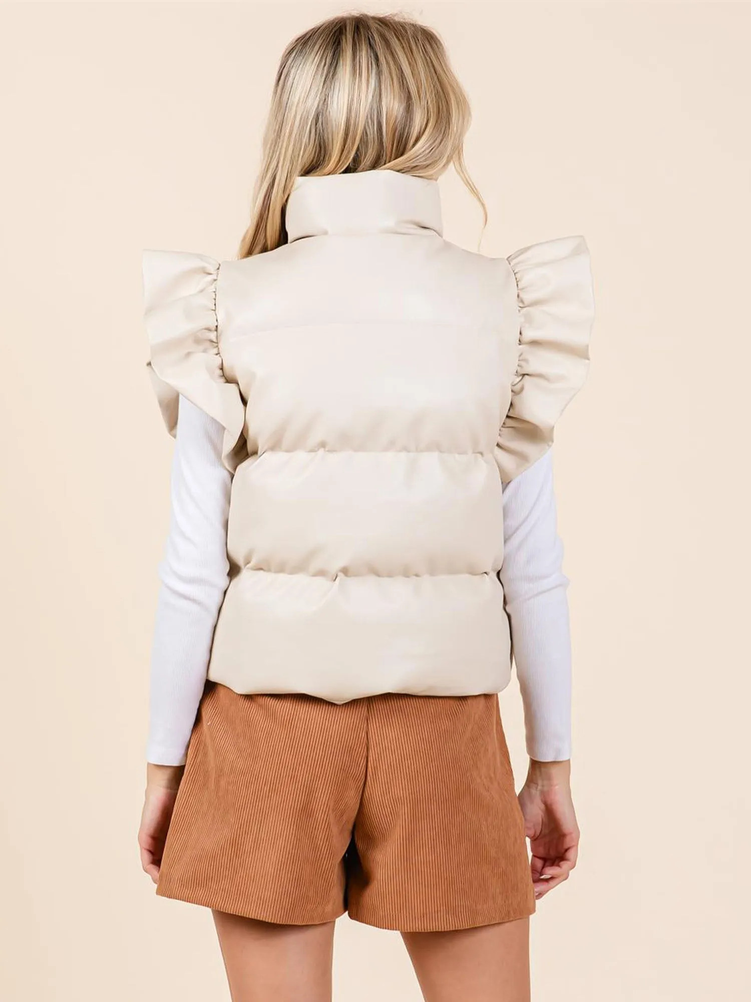Short Sleeves Flutter Sleeve Puffed Outerwear Vest