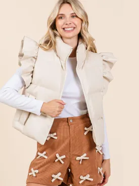 Short Sleeves Flutter Sleeve Puffed Outerwear Vest