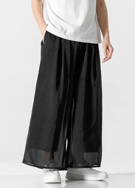 Simple White Pockets Ice Silk Men Pants Casual Clothing Summer YT032