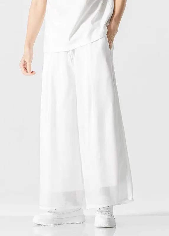 Simple White Pockets Ice Silk Men Pants Casual Clothing Summer YT032