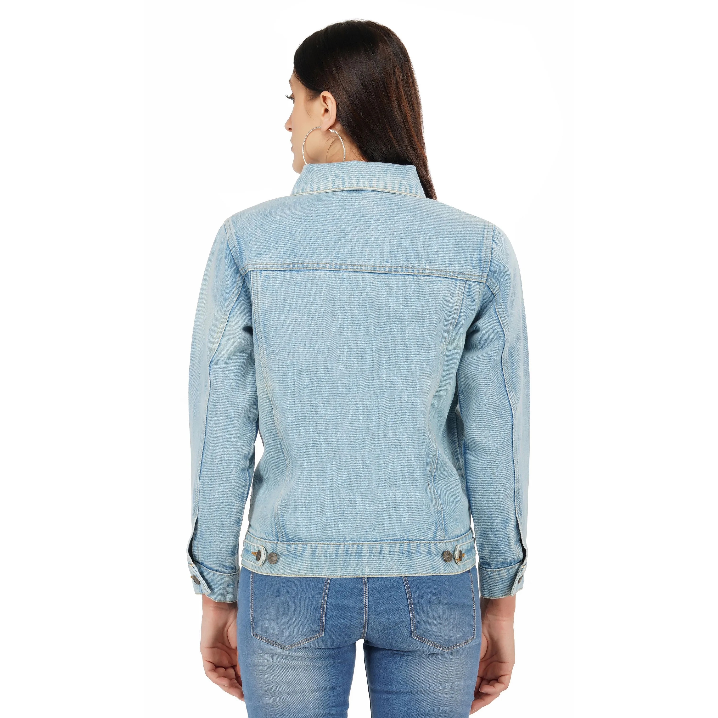 SLAY. Women's Washed Denim Button-Down Vintage Biker Jacket
