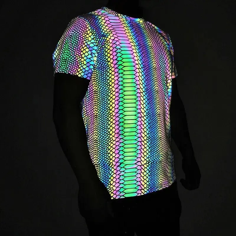 Stretch Snake Print Reflective T-Shirt with Safety Reflective Elements in 5 Sizes
