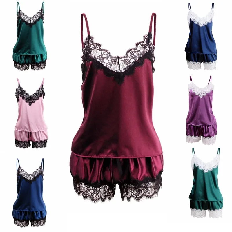 Summer Sexy Ladies' Sleeveless Lace Spaghetti Strap Pajamas