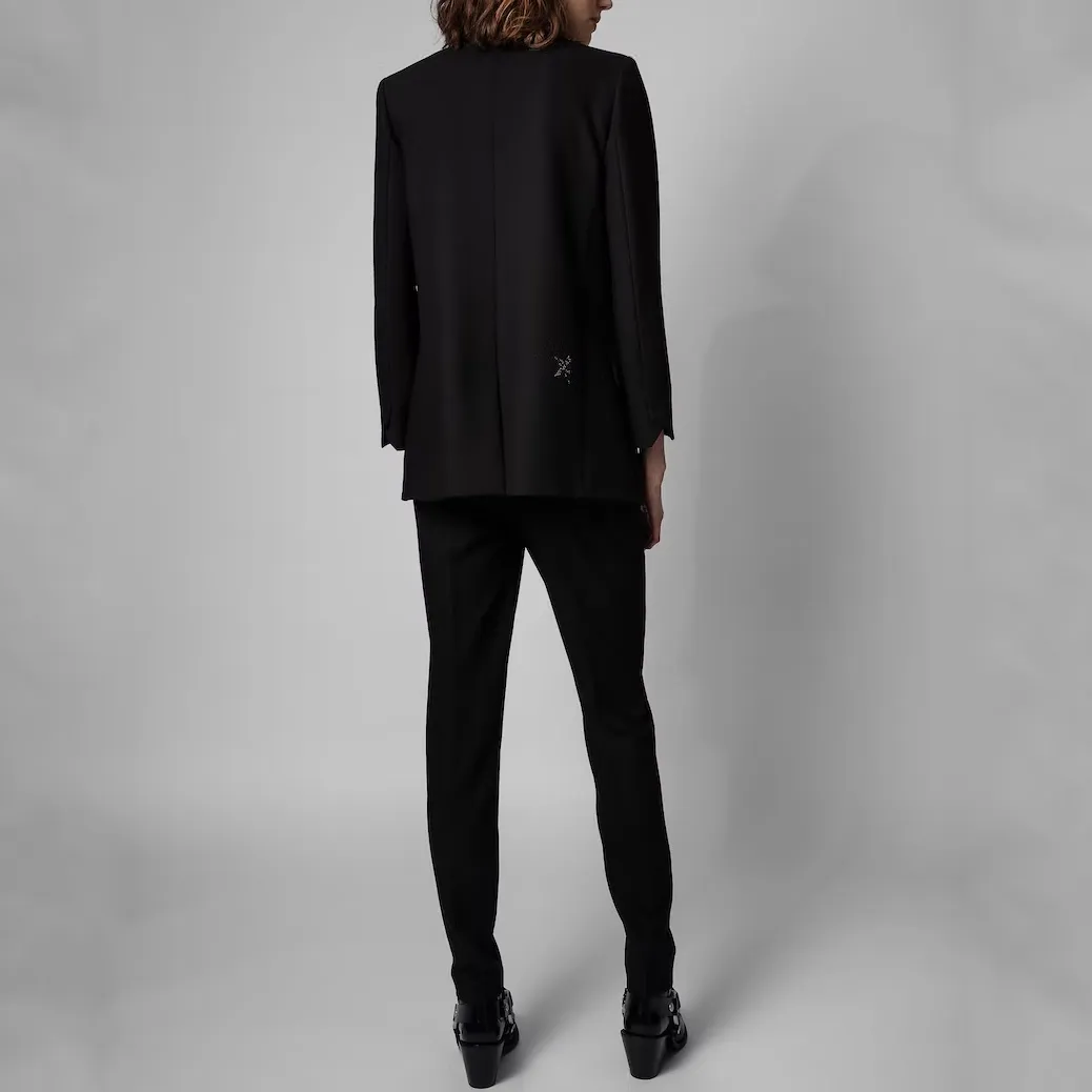 Tailored Blazer Peak Lapel Rhinestone Stars - Black