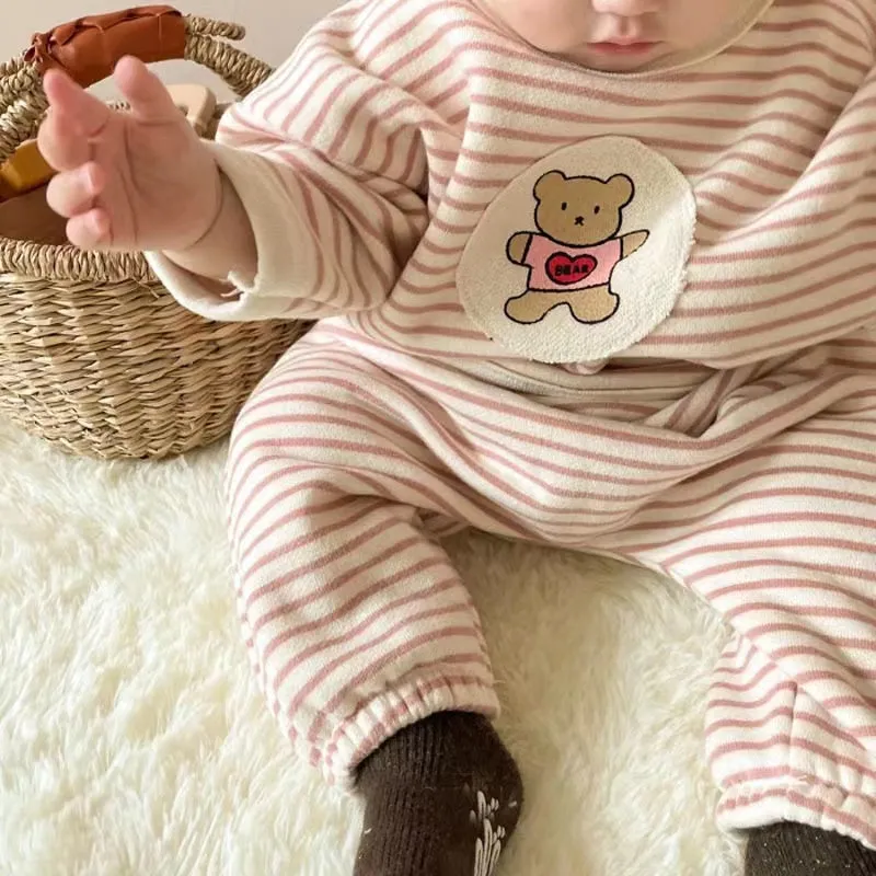 Teddy Bear Stripes Casual Sweatshirt Set