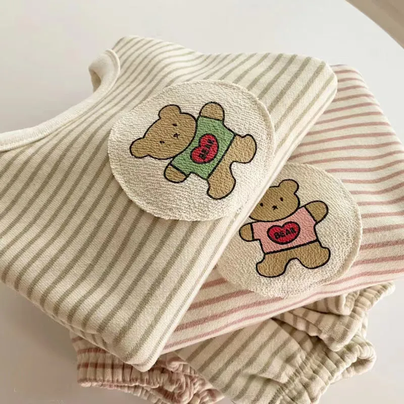 Teddy Bear Stripes Casual Sweatshirt Set