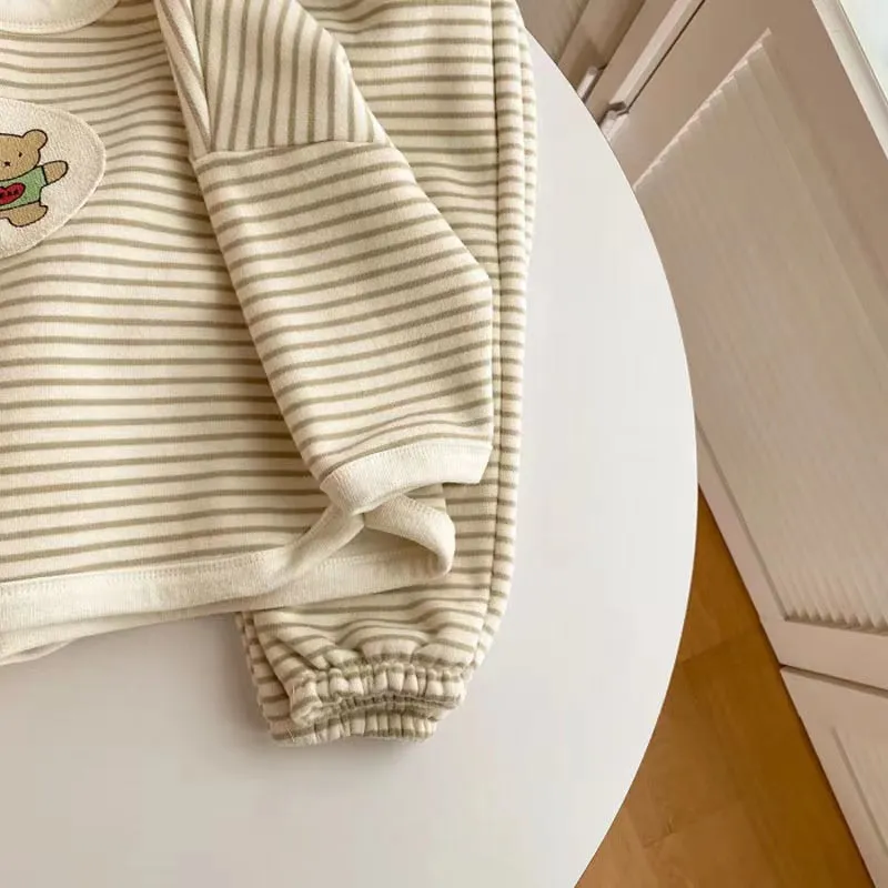 Teddy Bear Stripes Casual Sweatshirt Set