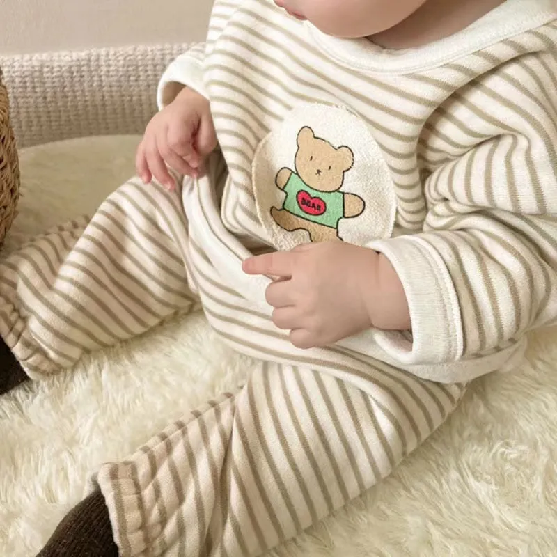 Teddy Bear Stripes Casual Sweatshirt Set