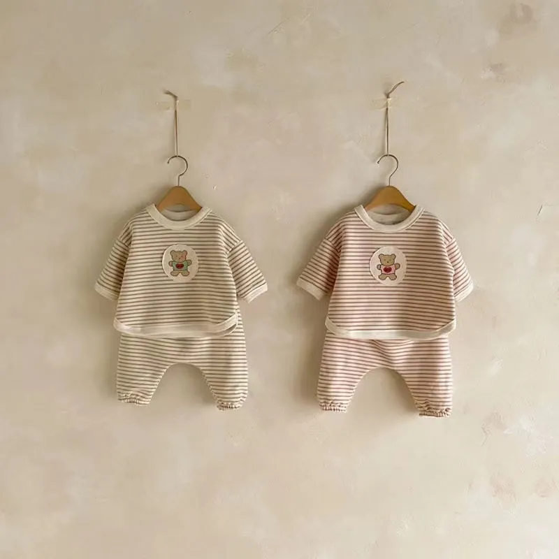 Teddy Bear Stripes Casual Sweatshirt Set