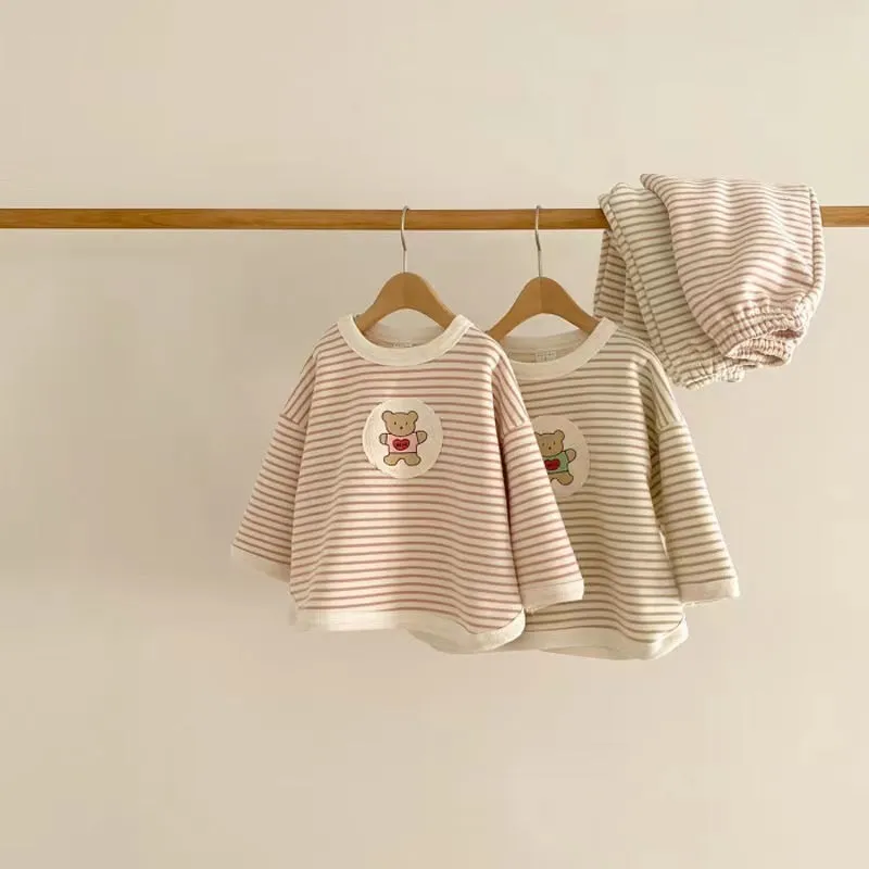 Teddy Bear Stripes Casual Sweatshirt Set