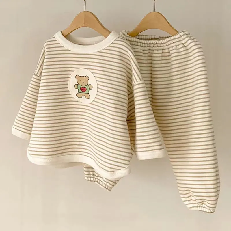 Teddy Bear Stripes Casual Sweatshirt Set