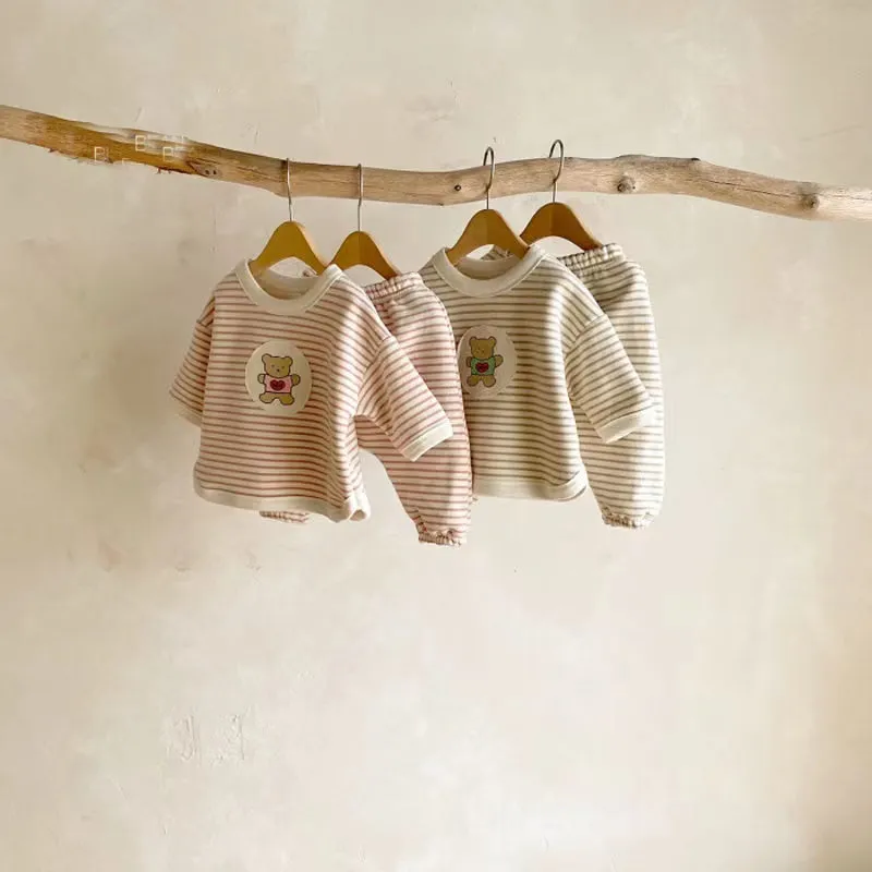 Teddy Bear Stripes Casual Sweatshirt Set