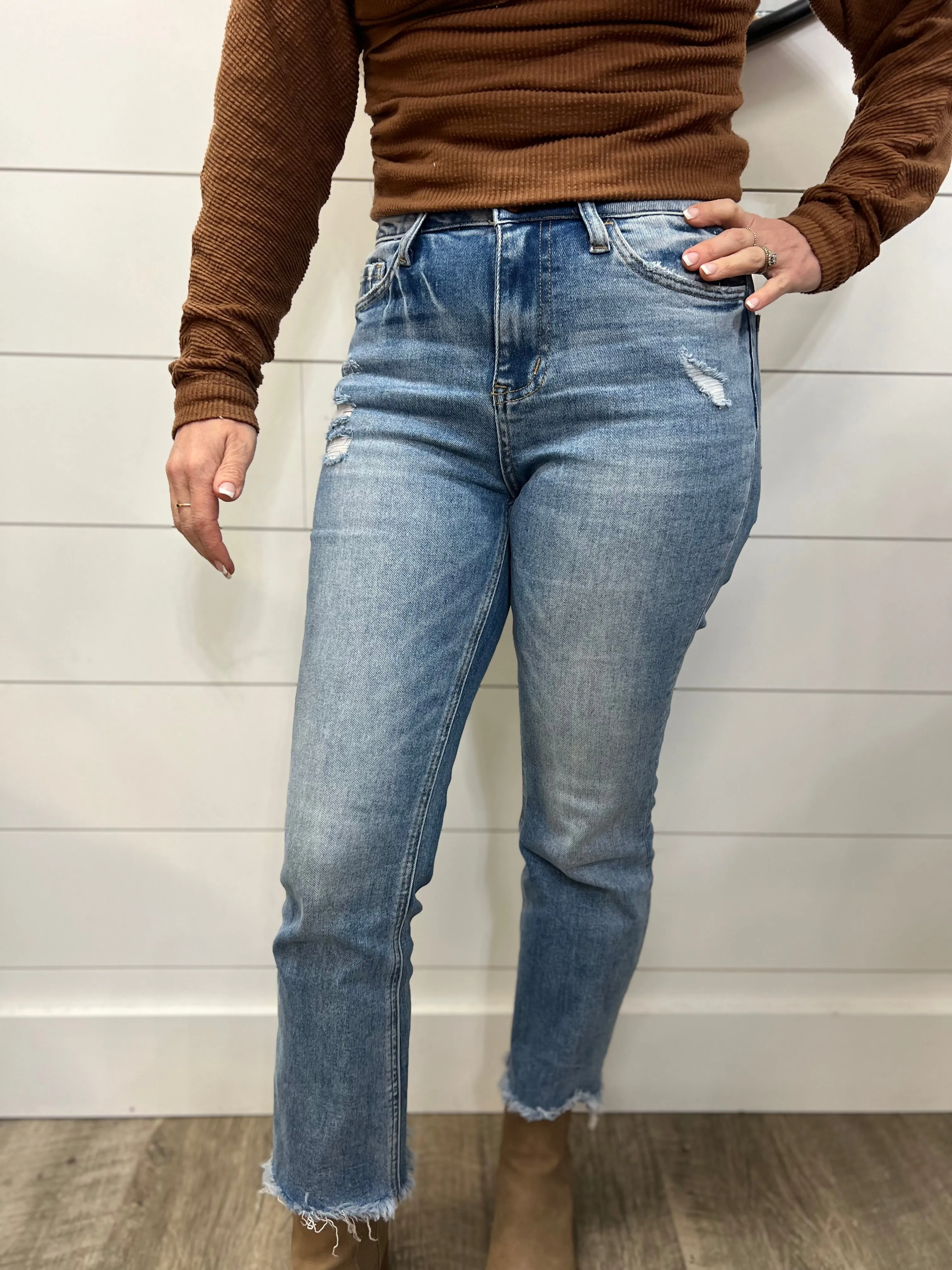 Vervet Raw Hem Straight Cut Jeans