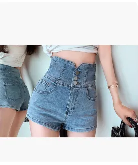 Very High Waist Button Denim Jeans Shorts