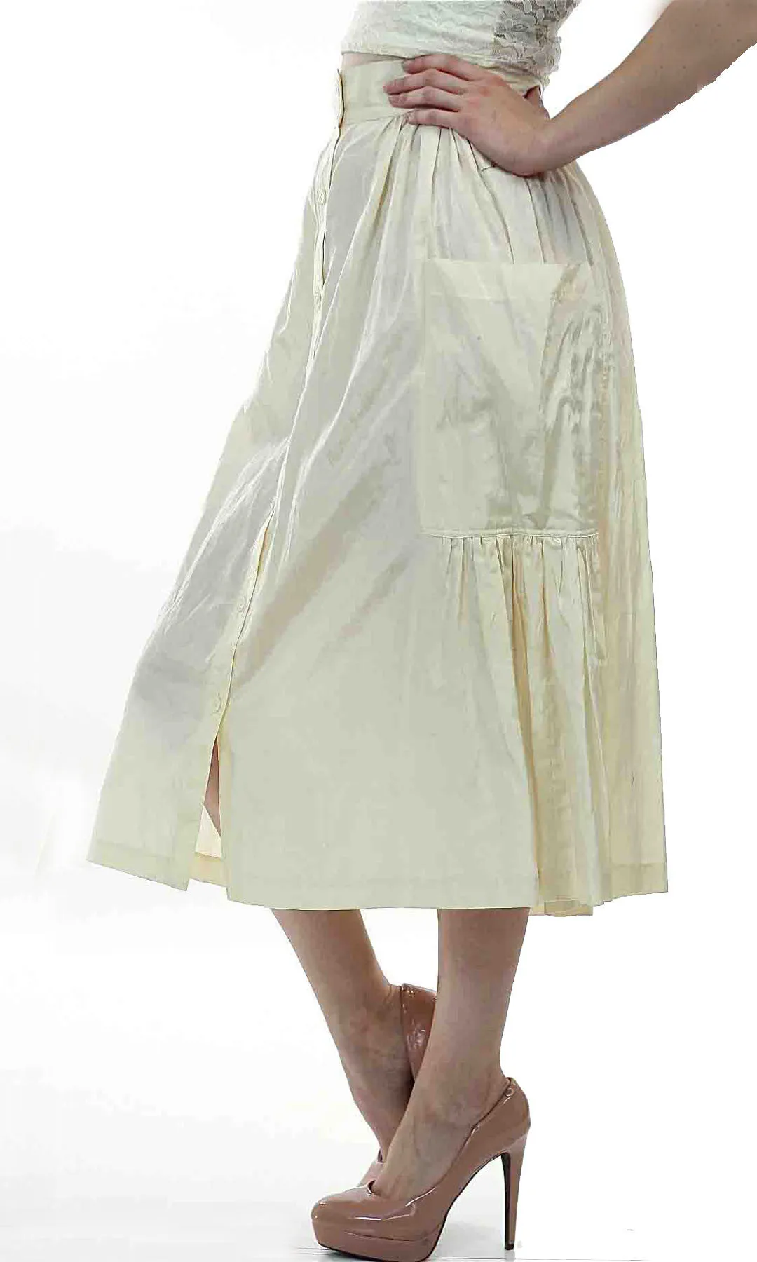 Vintage 80s  Boho white pleated party maxi skirt