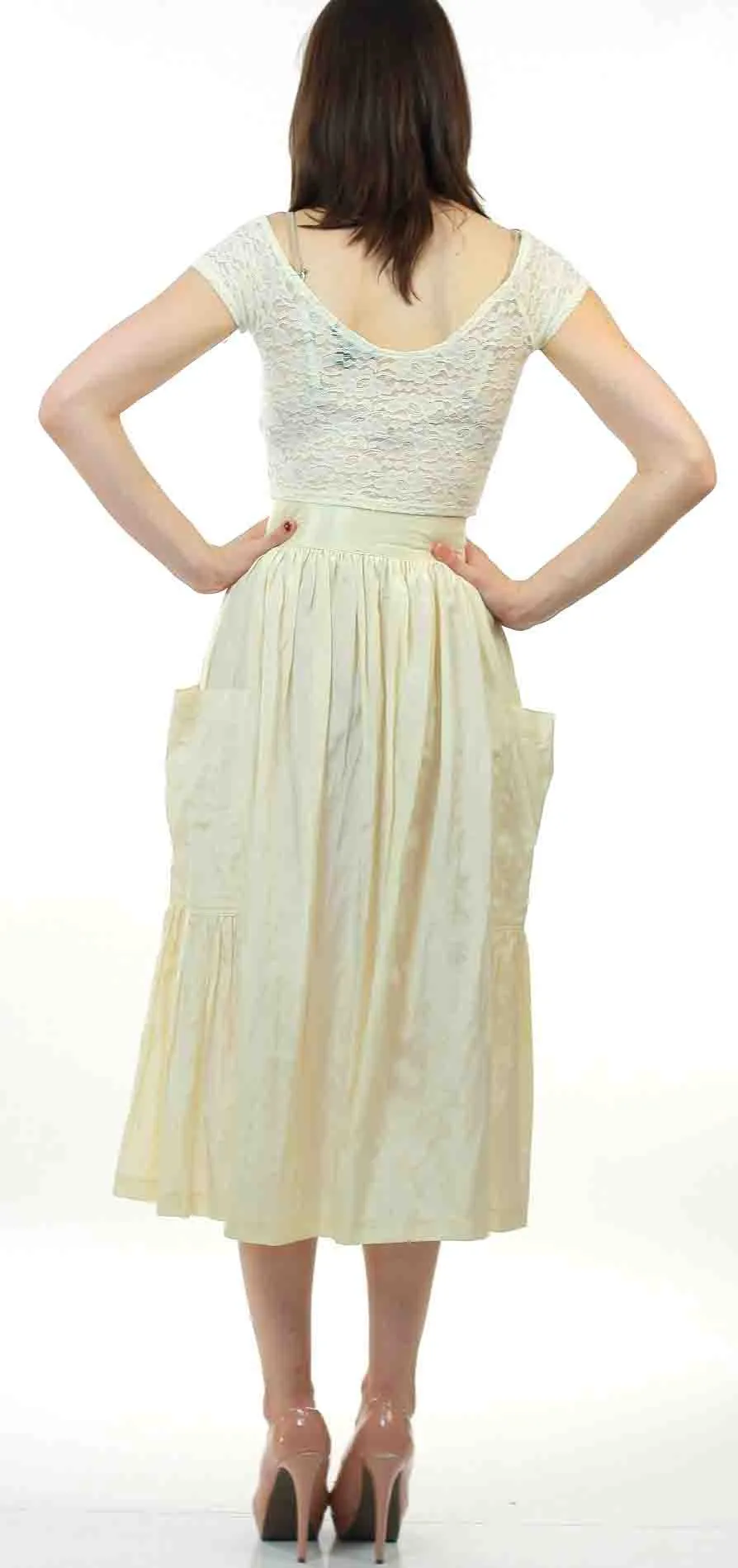 Vintage 80s  Boho white pleated party maxi skirt