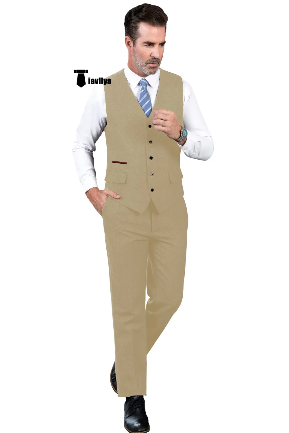 Vintage Classical 2 Pieces Mens Suit Herringbone V Neck Vest Suit For Wedding (Vest   Pants)