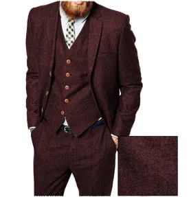 Vintage Classical 3 Pieces Mens Suit Herringbone Tweed Notch Lapel Tuxedos (Blazer vest Pants)