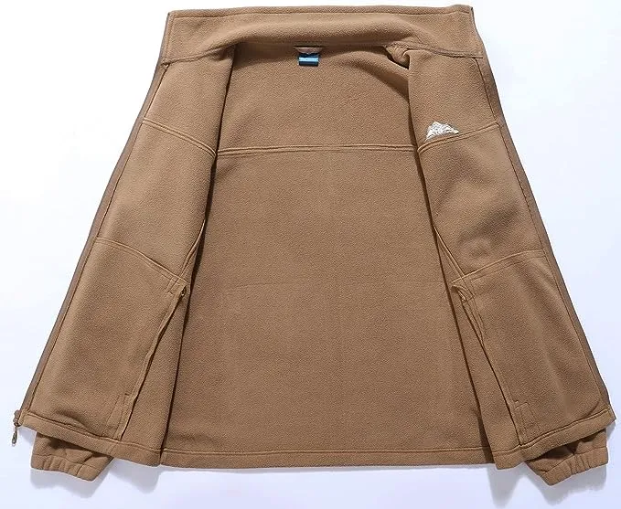 Wholesale Men's Full Zip Thermal Jackets With Pockets Soft Polar Fleece Coat - Brown