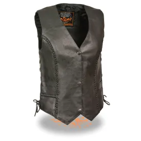 Women’s Black Braided Side Lace Vest