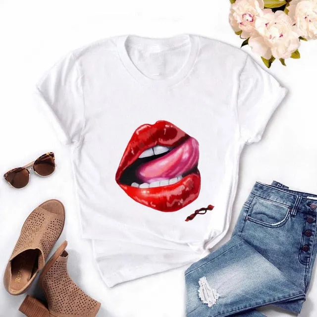Women's Casual Lip T-Shirt
