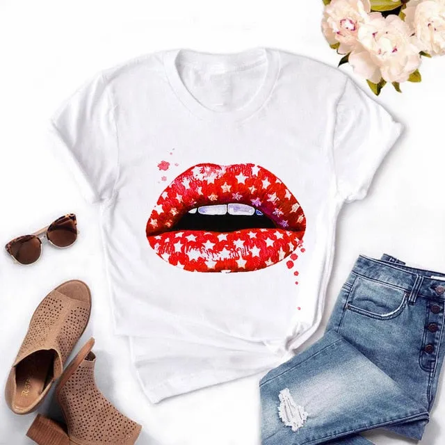 Women's Casual Lip T-Shirt