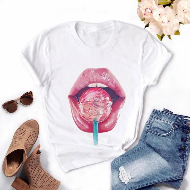 Women's Casual Lip T-Shirt