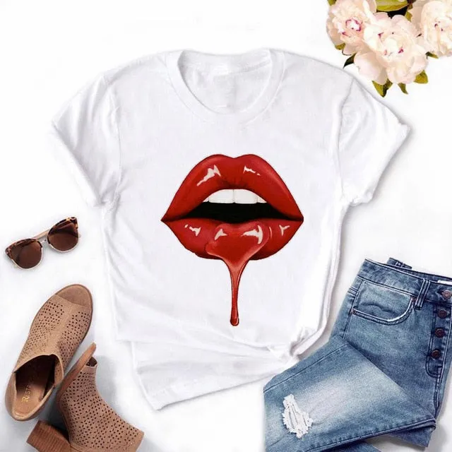 Women's Casual Lip T-Shirt