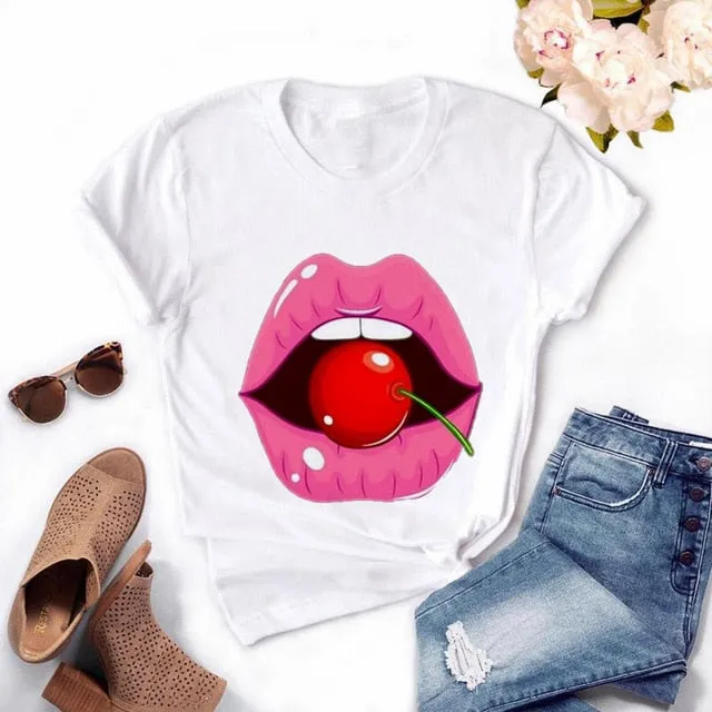 Women's Casual Lip T-Shirt