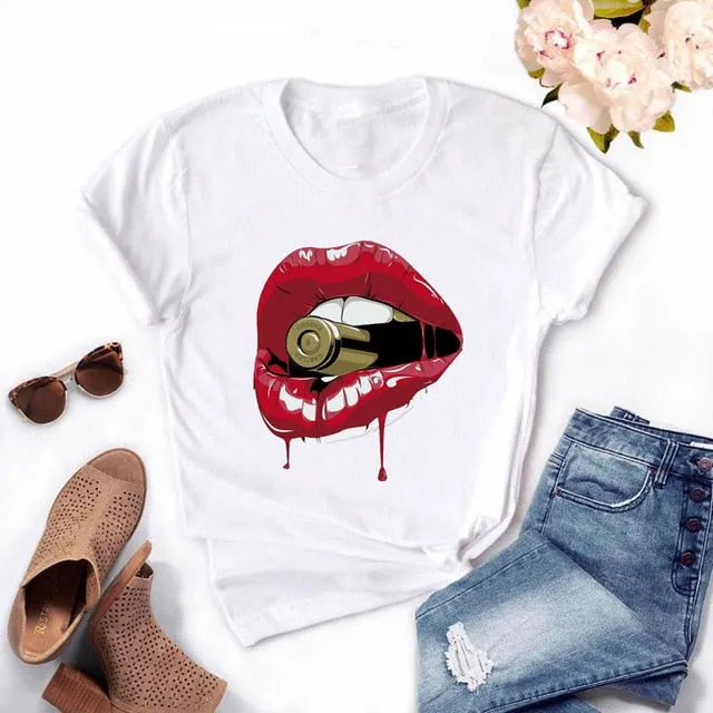 Women's Casual Lip T-Shirt